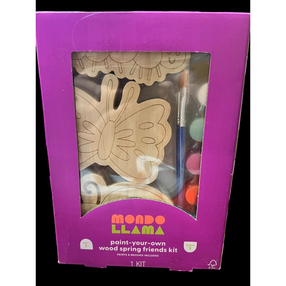 MONDO LLAMA 3pk Paint-Your-Own Spring Wood Friends Kit - NEW